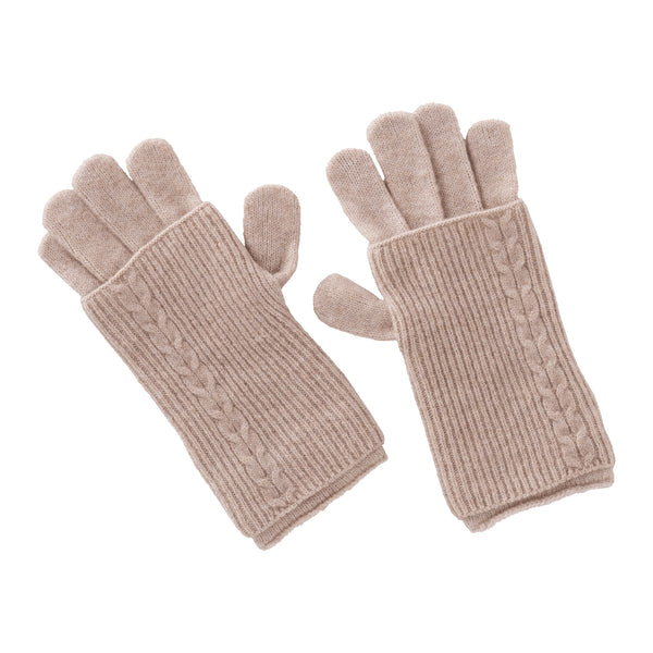 Rib Cable Knitted Gloves | Beige Melange