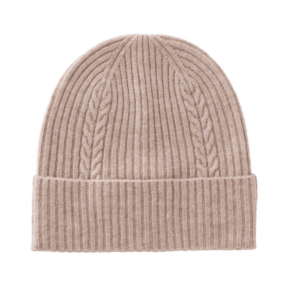 Rib Cable Knitted Beanie | Beige Melange