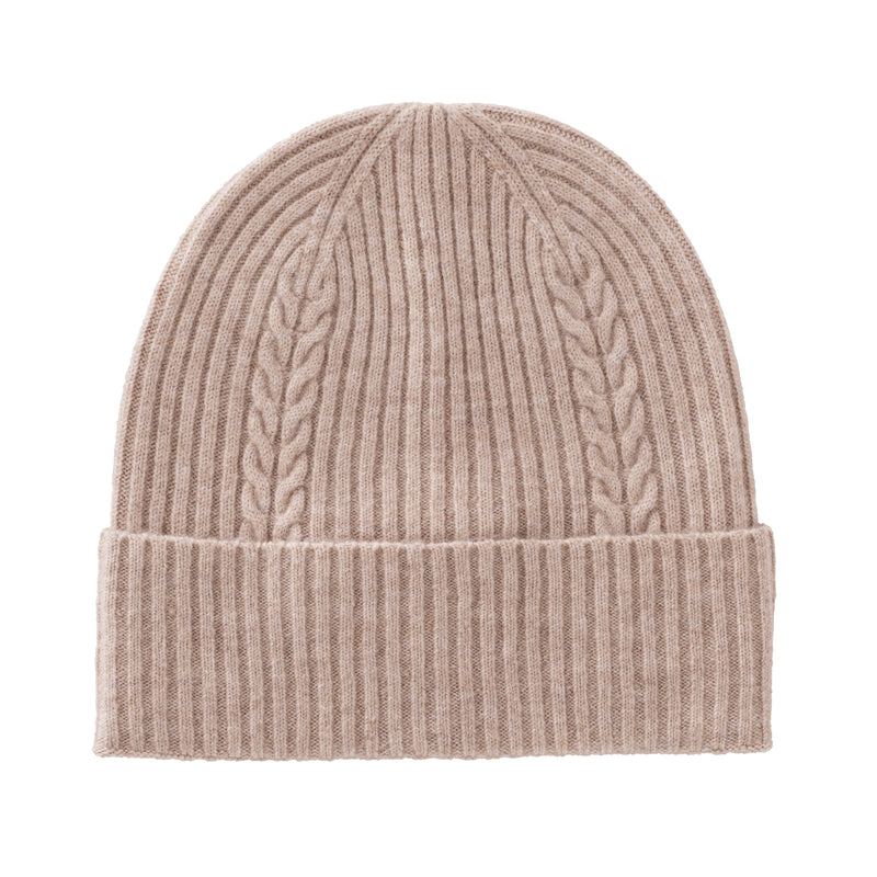 Rib Cable Knitted Beanie | Beige Melange