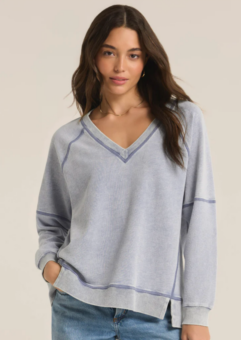 Easy V Knit Denim Sweatshirt