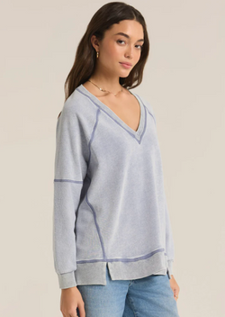 Easy V Knit Denim Sweatshirt