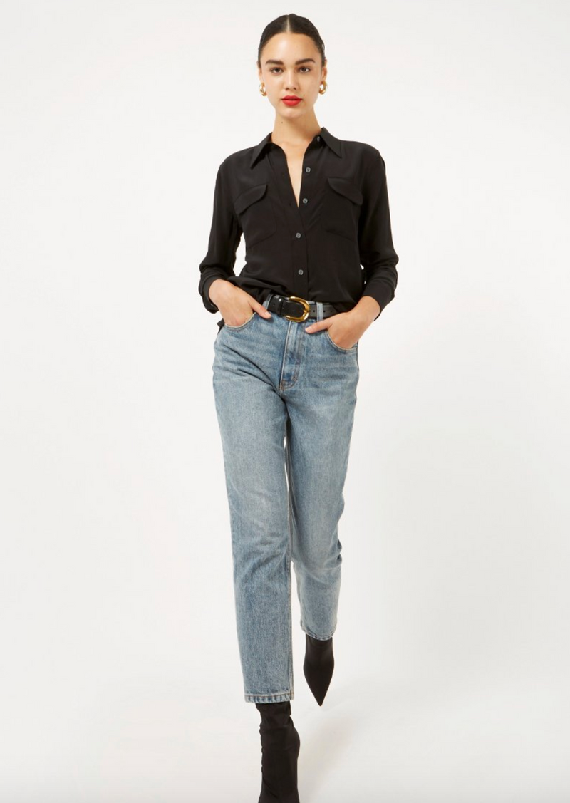 Slim Signature Silk Blouse | Black