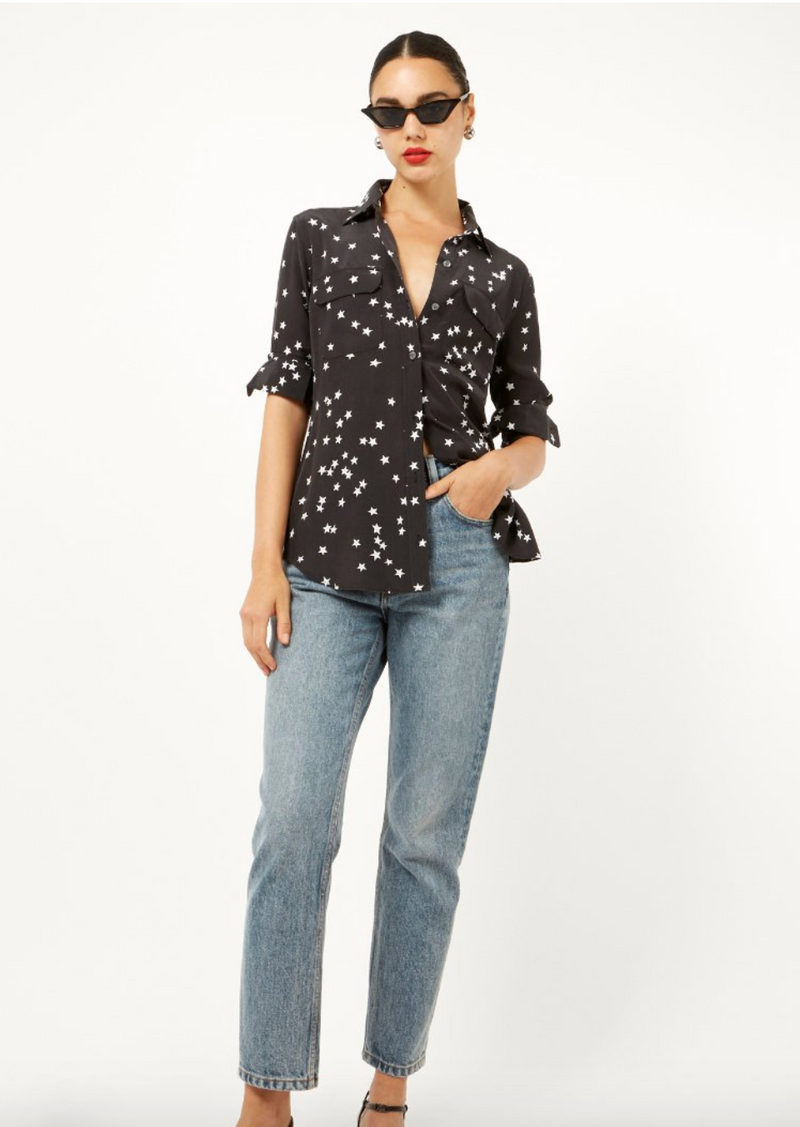 Slim Signature Silk Blouse | True Black Star