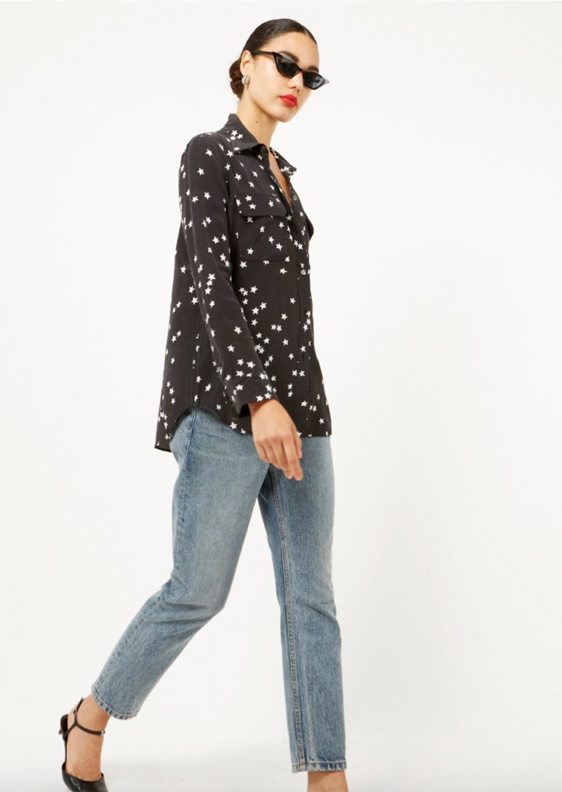 Slim Signature Silk Blouse | True Black Star