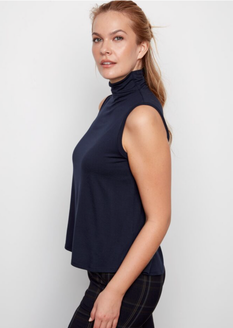 Kali High Collar Tank Top | Navy