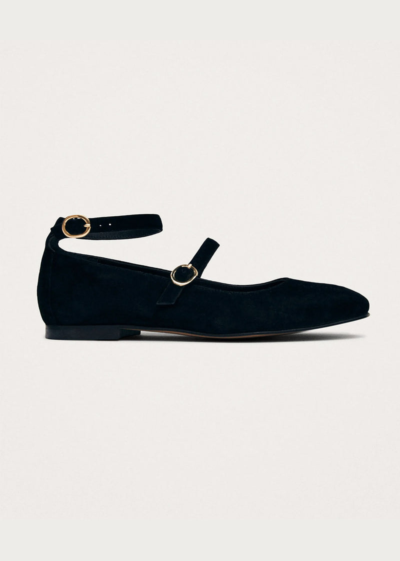 Evelyn Suede Black Leather Ballet Flats