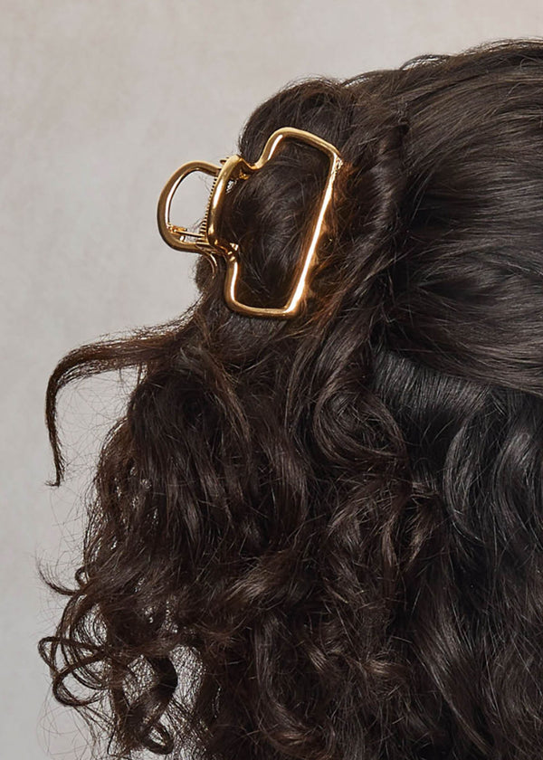 Open Shape Puffy Claw Clip | Med. Gold