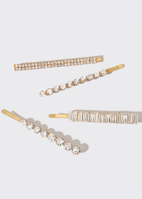 Rhinestone Assorted Bobby Pins | 4pc Gold