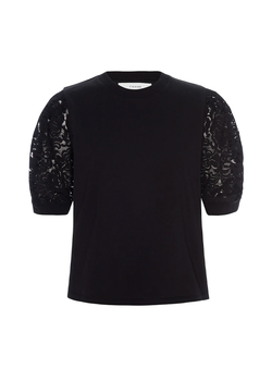 Frankie Lace Sleeve Tee | Black