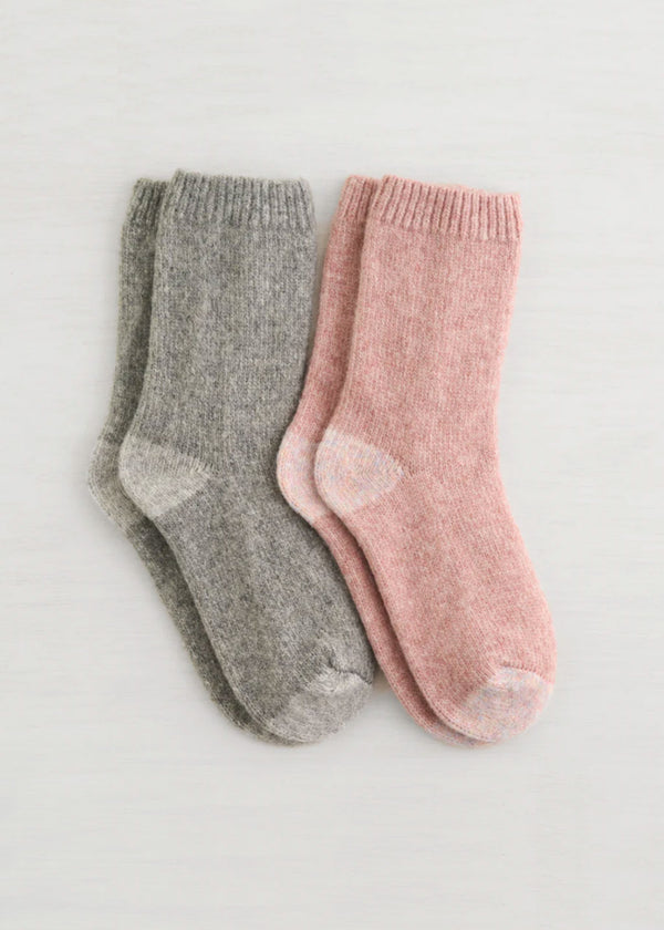 2 PK Sweater Knit Crew Socks | Pink/Grey